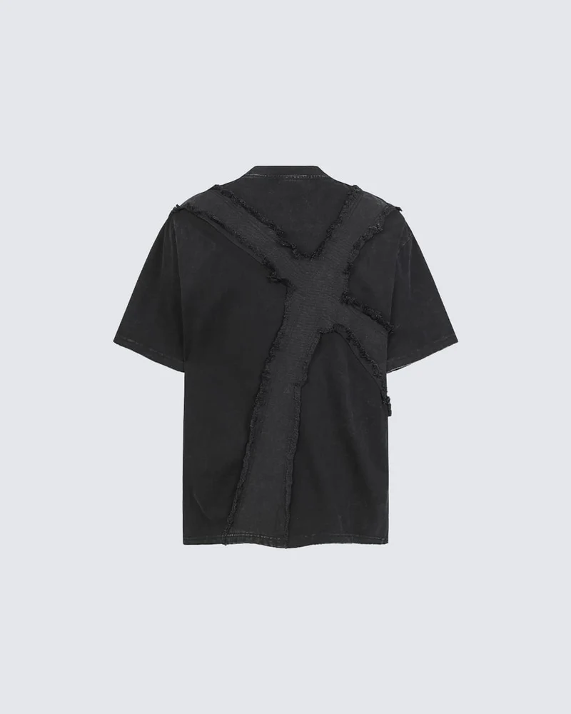 New Vintage Gothic Frayed Cross Graphic T-Shirt