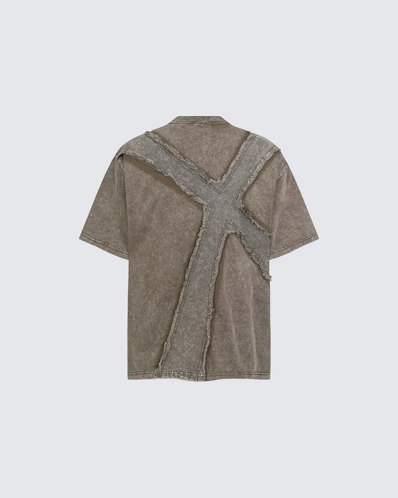 New Vintage Gothic Frayed Cross Graphic T-Shirt