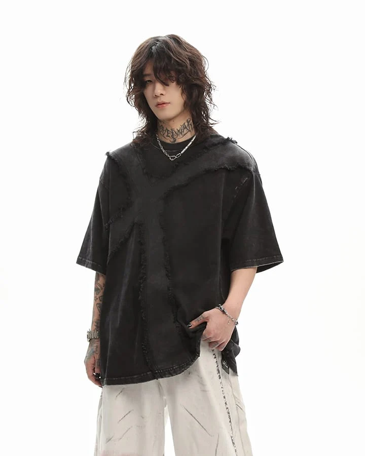 New Vintage Gothic Frayed Cross Graphic T-Shirt