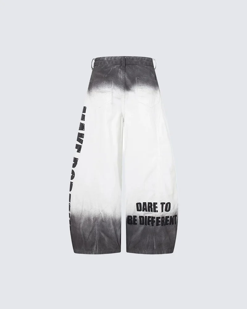 Gradient Number Graphic Wide Leg Denim Pants