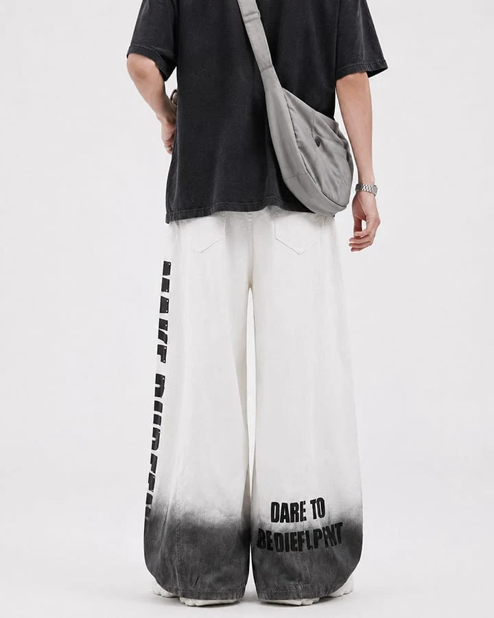 Gradient Number Graphic Wide Leg Denim Pants