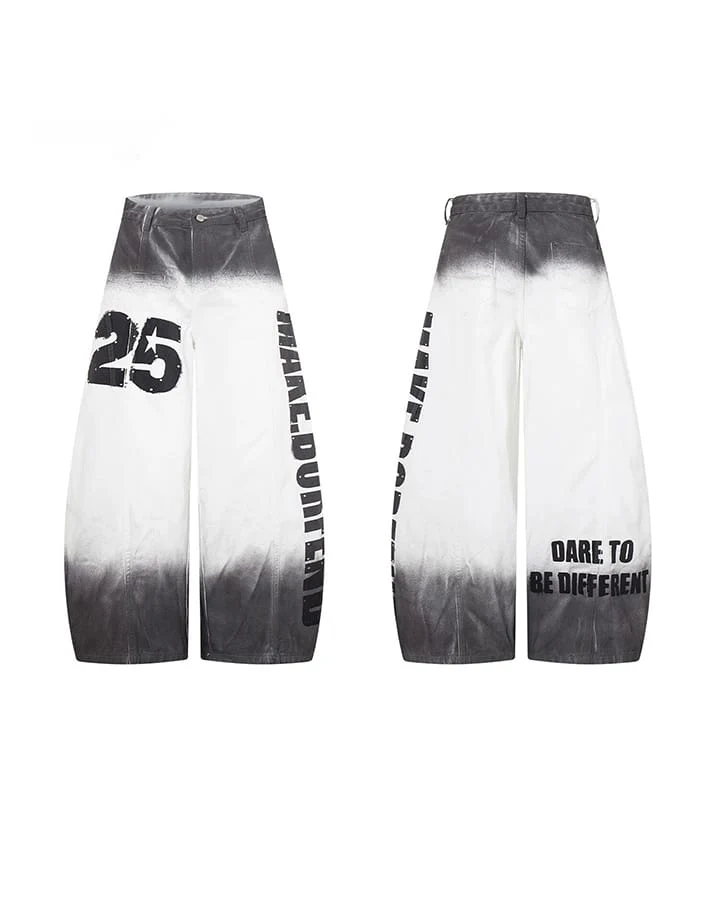 Gradient Number Graphic Wide Leg Denim Pants