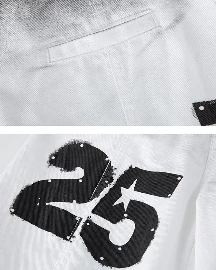 Gradient Number Graphic Wide Leg Denim Pants