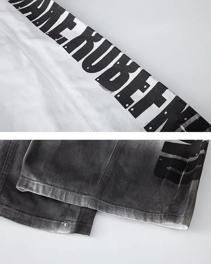 Gradient Number Graphic Wide Leg Denim Pants