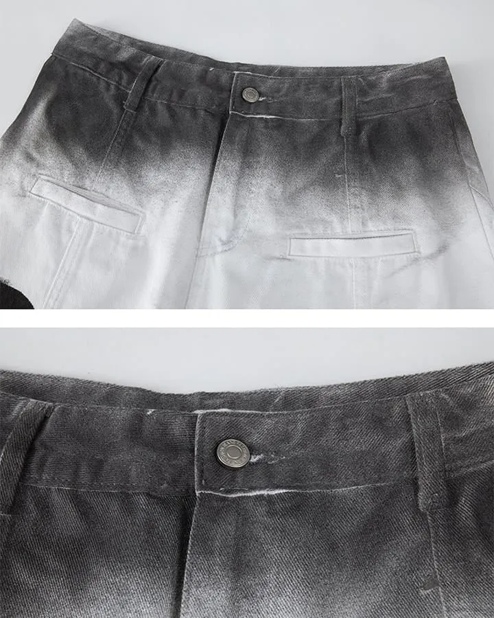 Gradient Number Graphic Wide Leg Denim Pants
