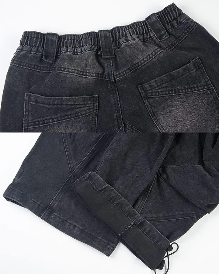 New Dark Washed Utility Strap Wide Leg Jeans