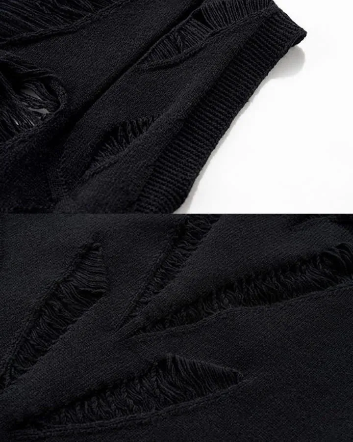 New Dark Distressed Cutout Sleeveless Knit Top