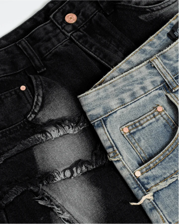 Distressed Wide-Leg Patchwork Jeans