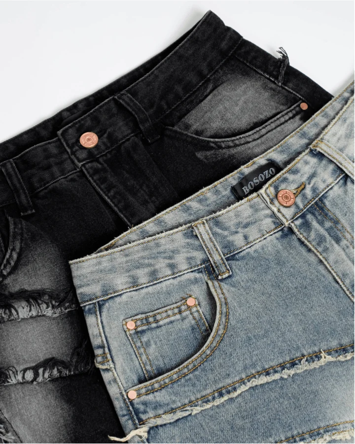 Distressed Wide-Leg Patchwork Jeans