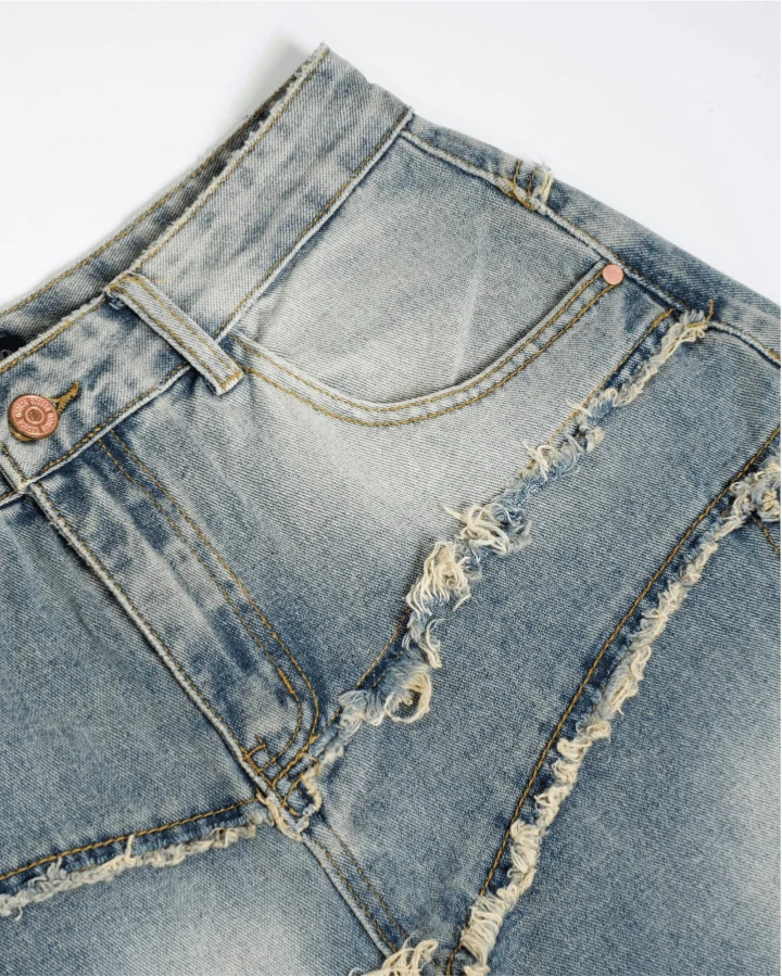 Distressed Wide-Leg Patchwork Jeans