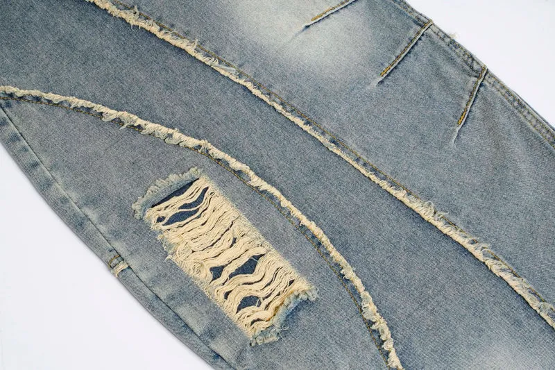 Distressed Wide-Leg Patchwork Jeans