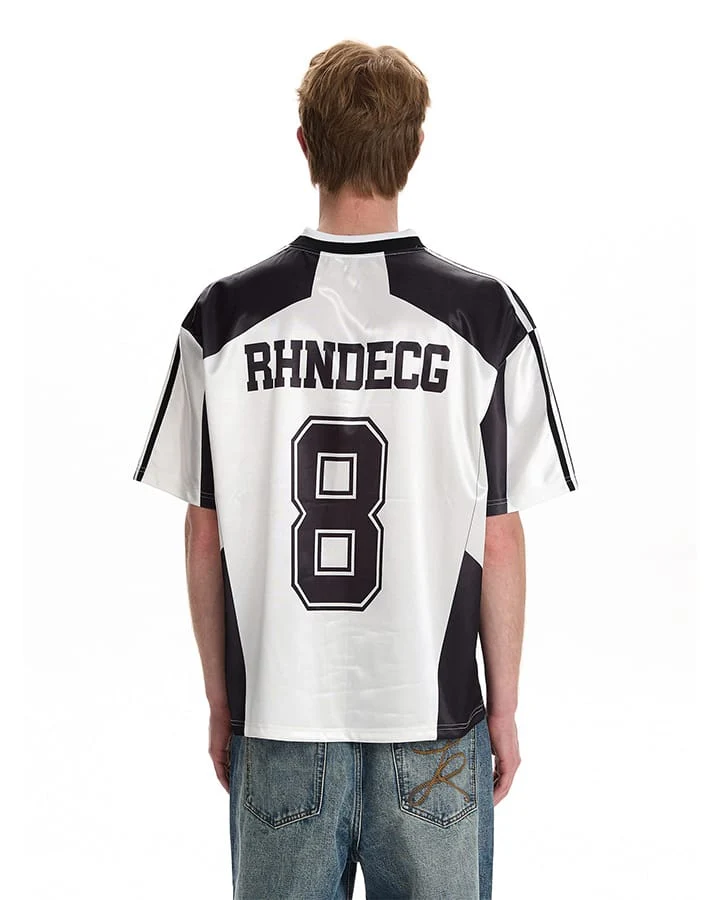 Black White Varsity Number Soccer Jersey Tee