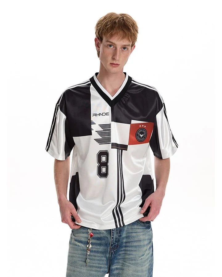 Black White Varsity Number Soccer Jersey Tee
