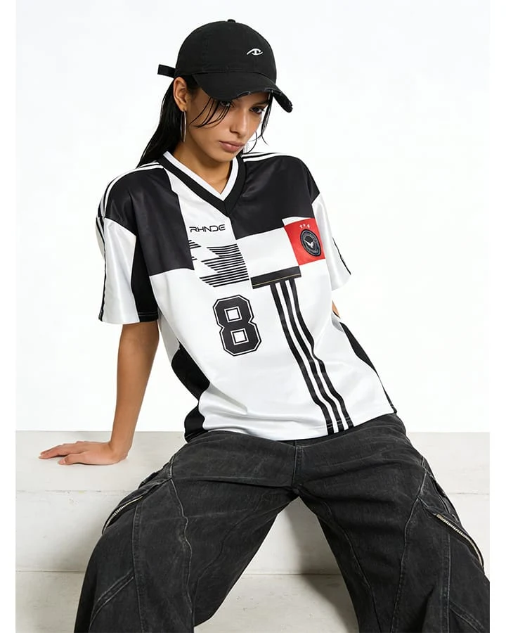 Black White Varsity Number Soccer Jersey Tee