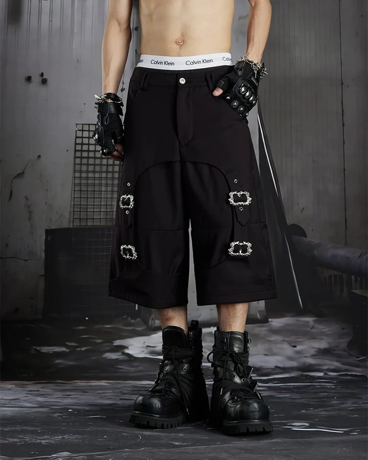 Dark Avant Garde Deconstructed Metal Buckle Suit Shorts