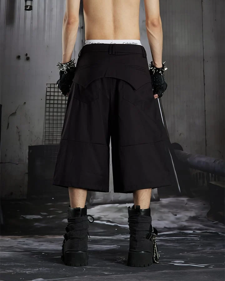 Dark Avant Garde Deconstructed Metal Buckle Suit Shorts