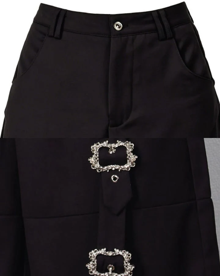 Dark Avant Garde Deconstructed Metal Buckle Suit Shorts
