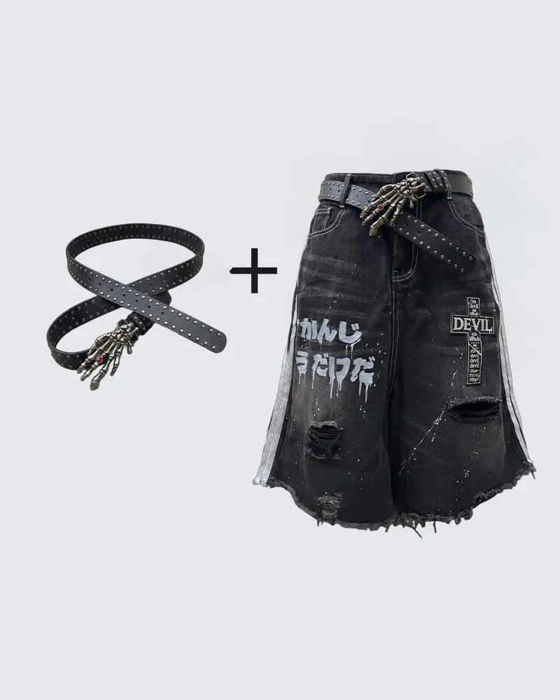 New Dark Gothic Distressed Denim Shorts