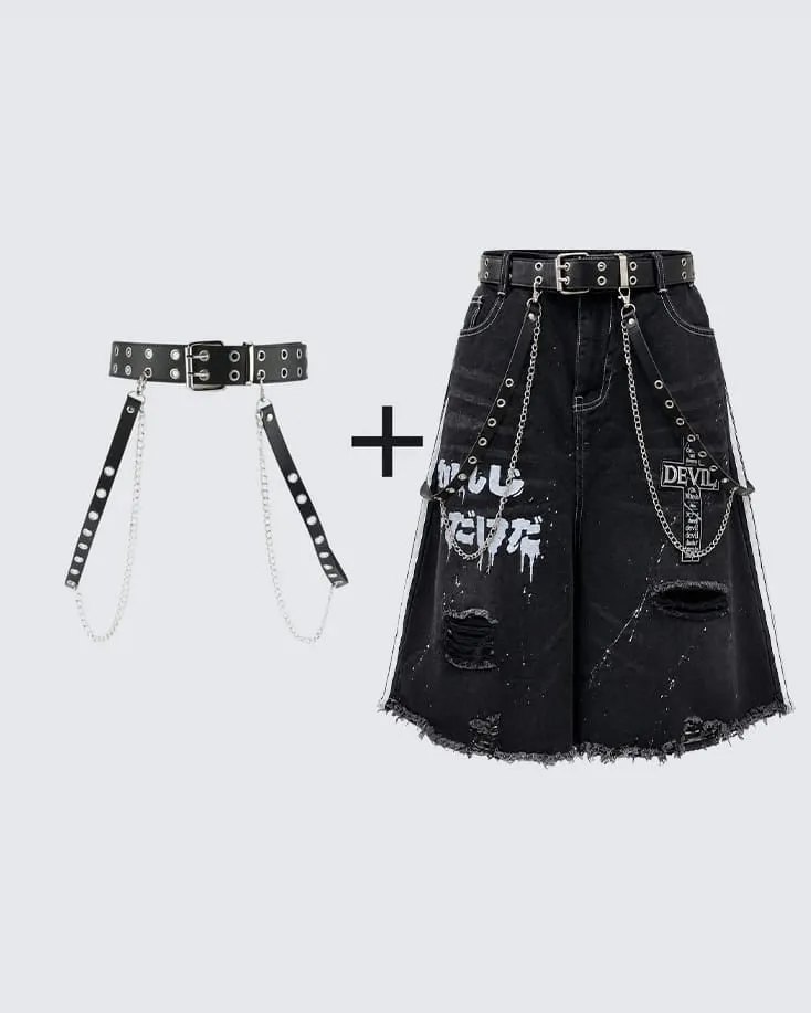 New Dark Gothic Distressed Denim Shorts