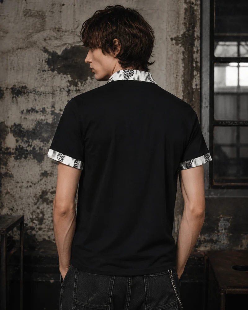 American Retro Leopard Print Metallic Stud Letter T-Shirt