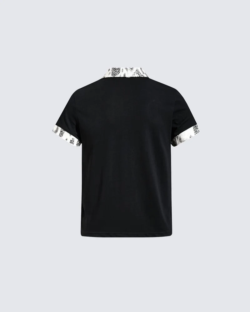 American Retro Leopard Print Metallic Stud Letter T-Shirt