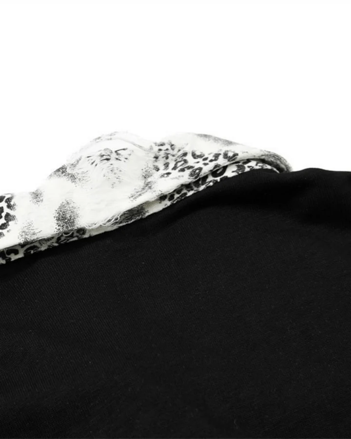 American Retro Leopard Print Metallic Stud Letter T-Shirt
