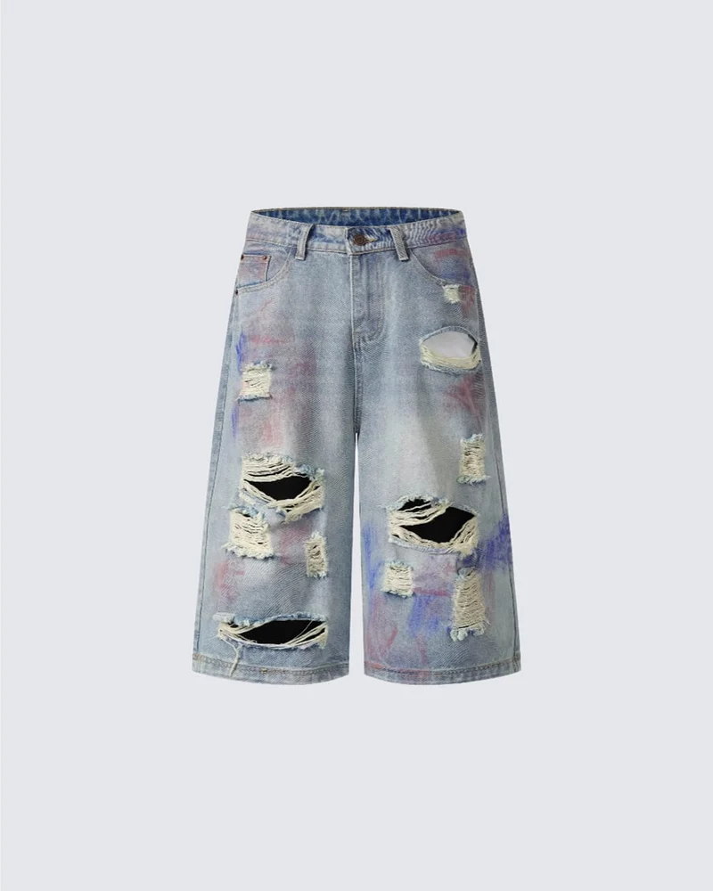 American Graffiti Distressed Denim Shorts