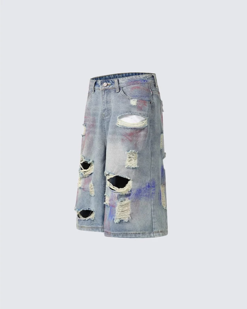 American Graffiti Distressed Denim Shorts