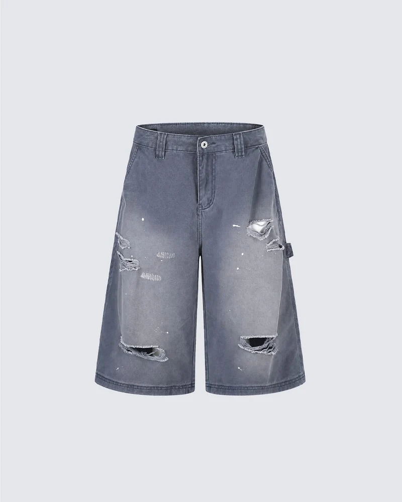 Washed Faded Distressed Cargo Shorts