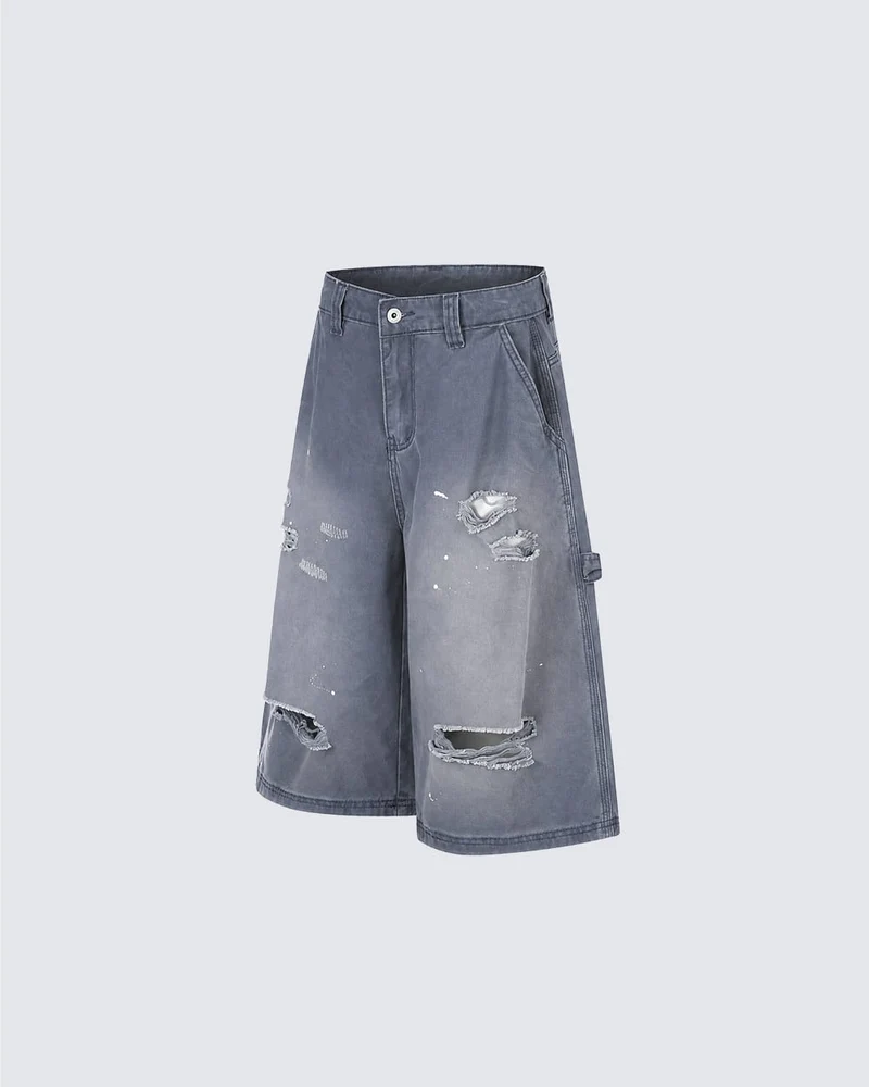 Washed Faded Distressed Cargo Shorts
