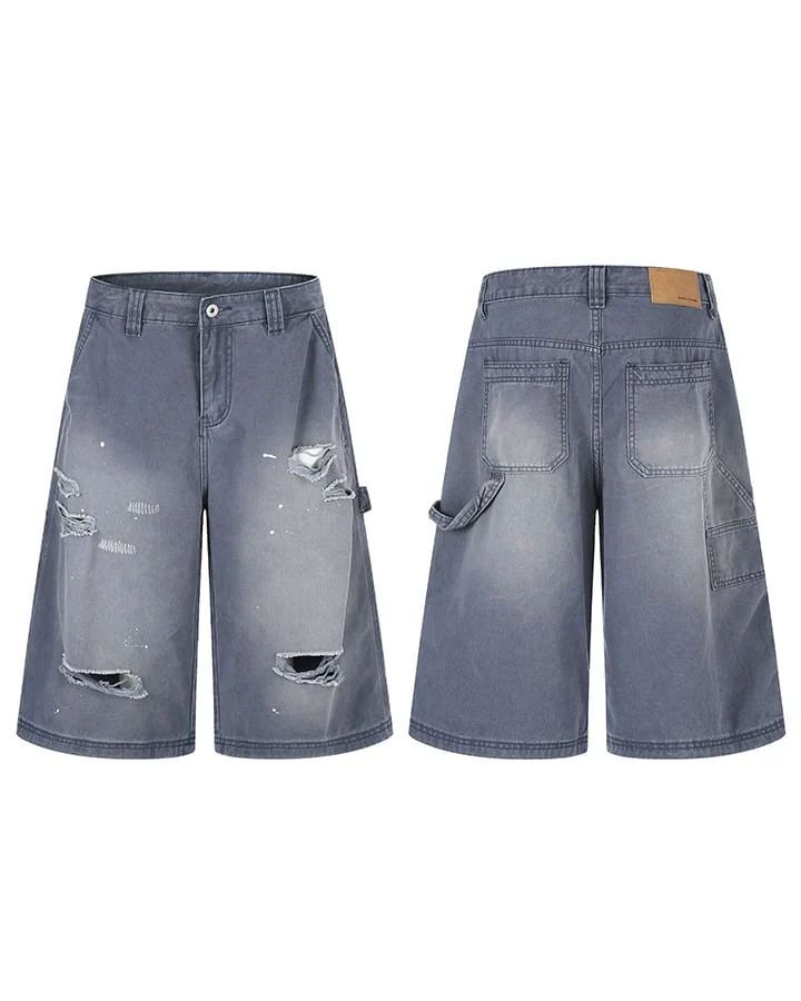 Washed Faded Distressed Cargo Shorts