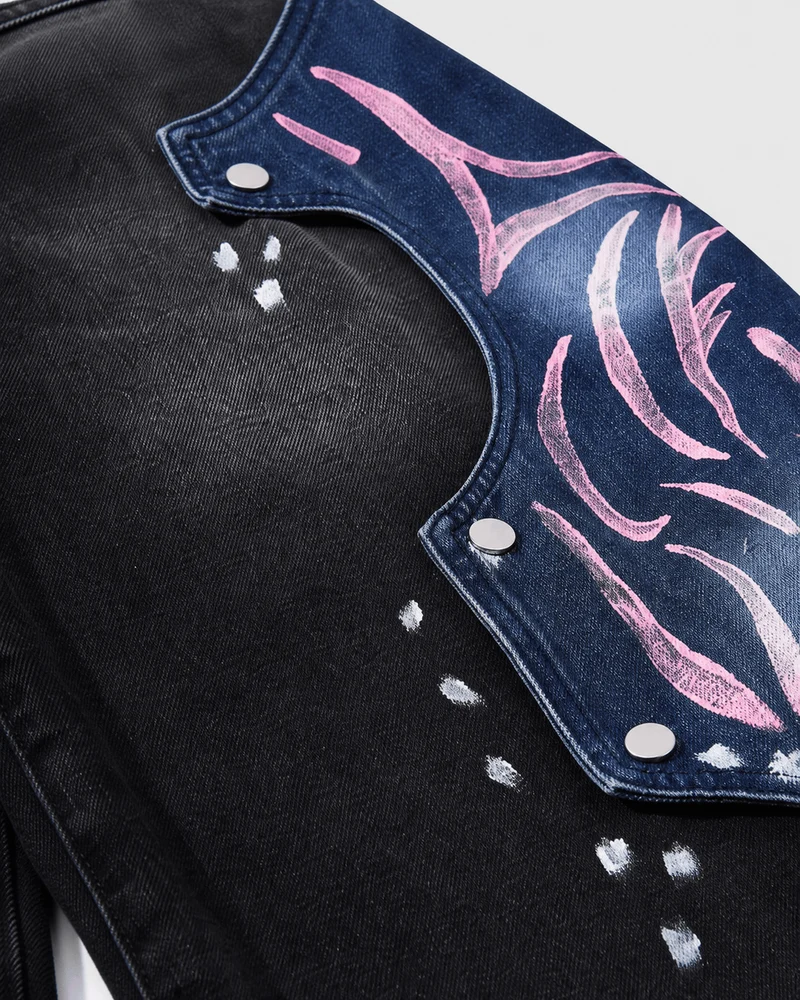 Street-Style Hand-Painted Graffiti Color-Blocked Jeans