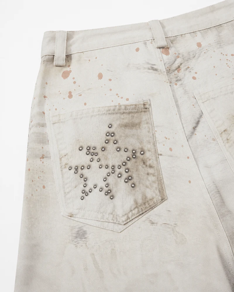 Vintage Studded Embroidered Wide-Leg Jeans