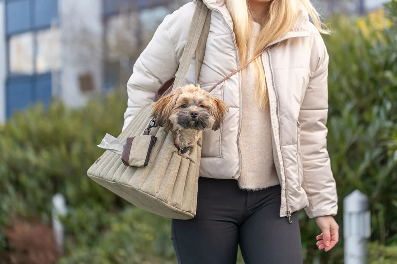 Puffertasche Sophie Katzen- und Hundetragetasche mit Kotbeutelspender und Griffen in Lederoptik