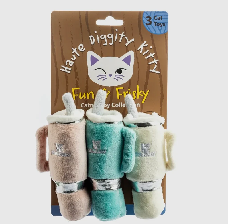 Snuggly Cup Katzenminzen-Spielzeug (Blaugrün, Elfenbein, Rouge), 3er-Pack