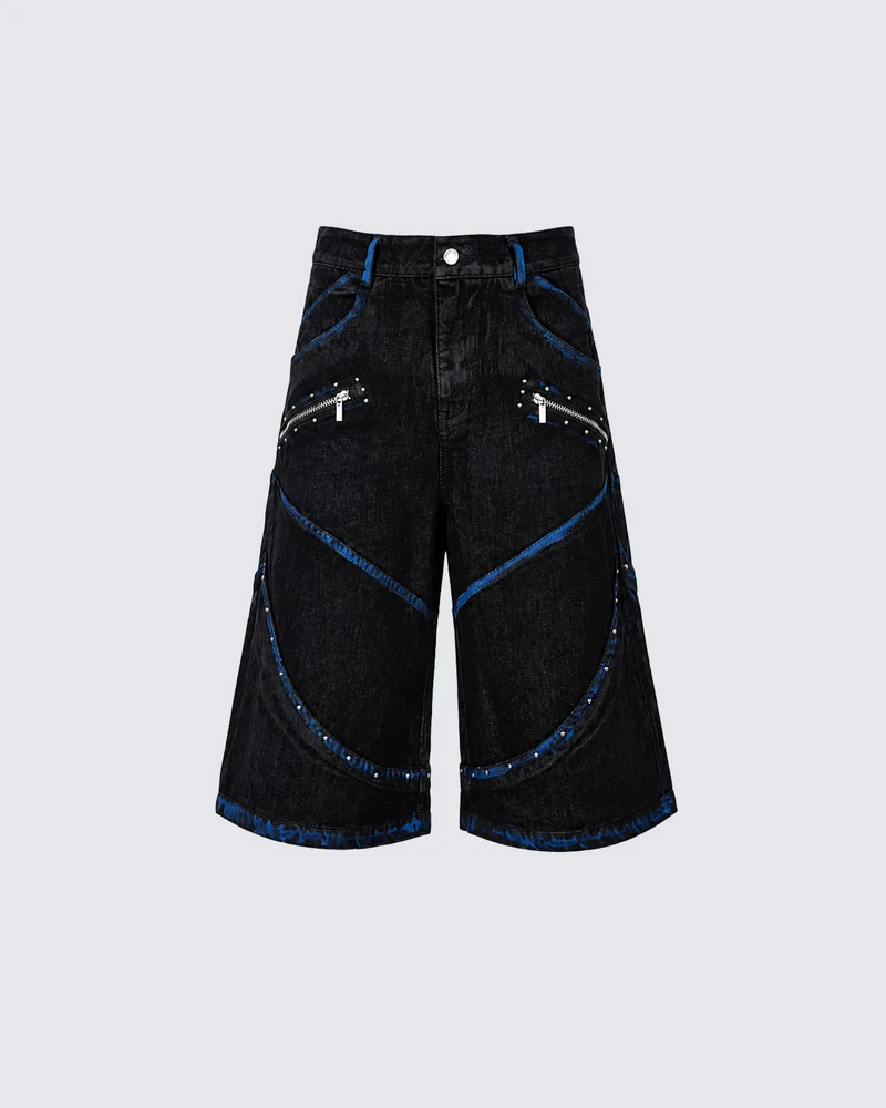 Dark American-Style Cut Studded Cropped Jeans