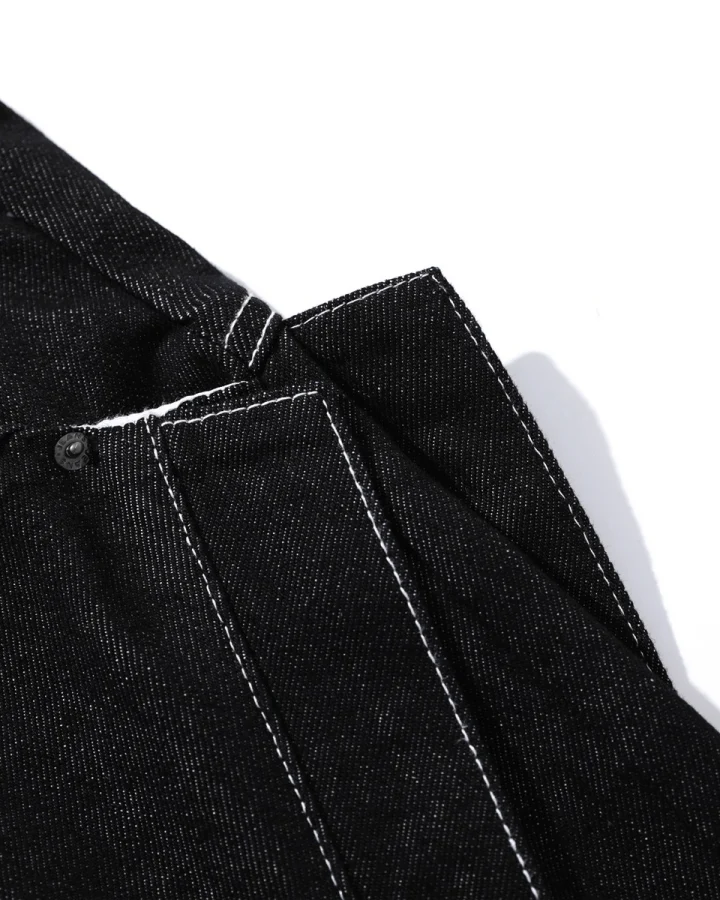 Contrast Stitching Wide-Leg Denim Shorts