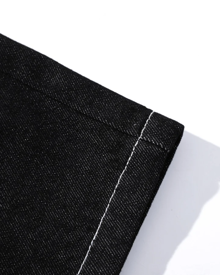 Contrast Stitching Wide-Leg Denim Shorts