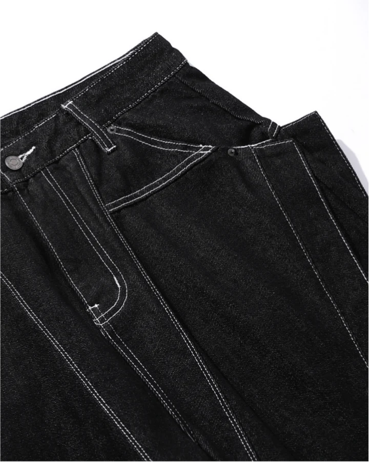 Contrast Stitching Wide-Leg Denim Shorts