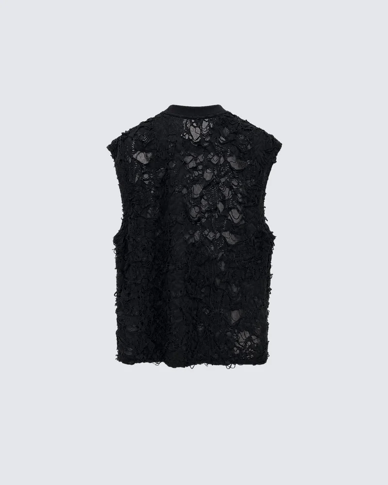 Gothic Distressed Mesh Sleeveless Top