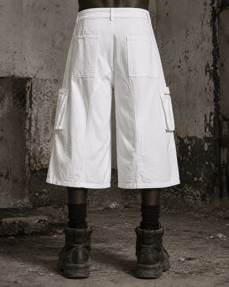 Distressed Cargo Wide-Leg Pants with Straps