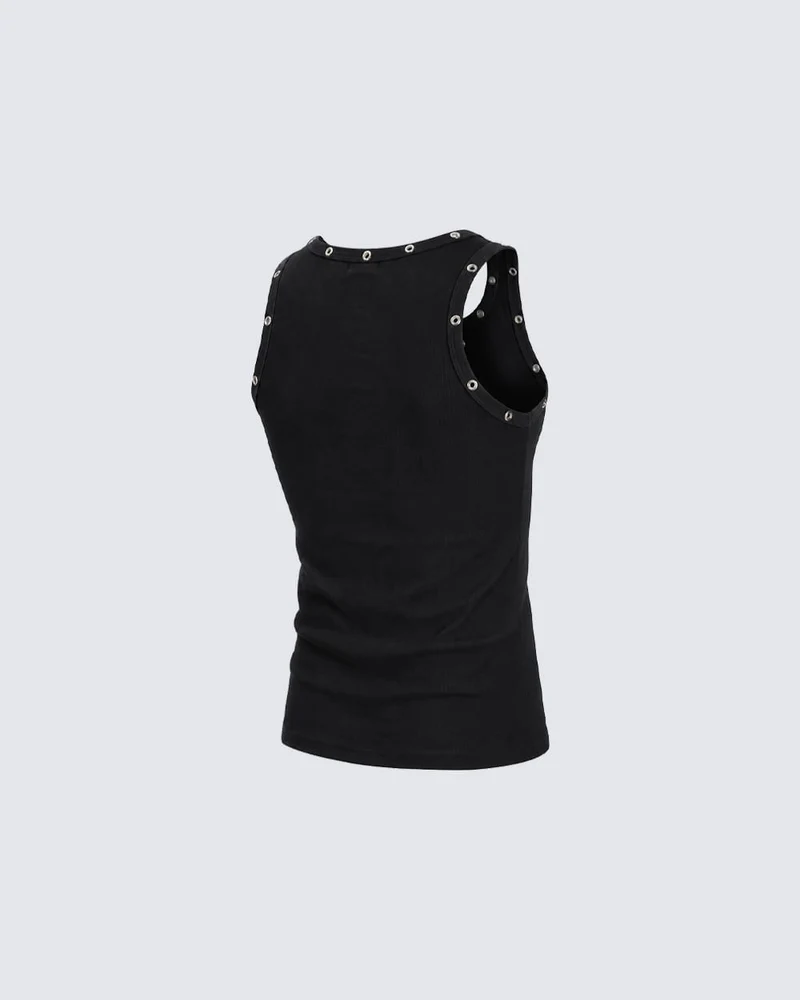 American Punk Lace-Up Rivet Tank Top New