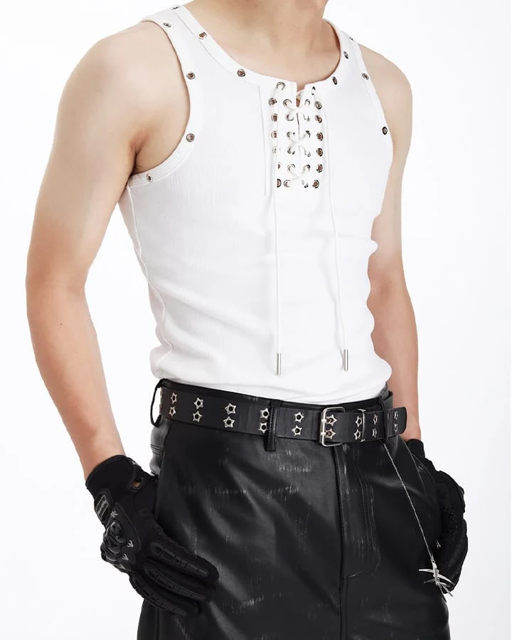 American Punk Lace-Up Rivet Tank Top New