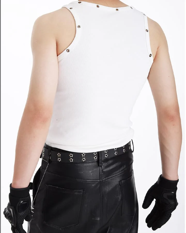 American Punk Lace-Up Rivet Tank Top New