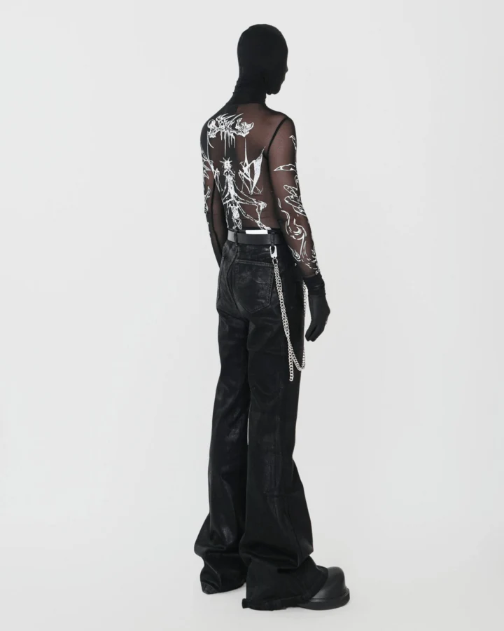 Gothic Mesh Long Sleeve Top with Graphic Print
