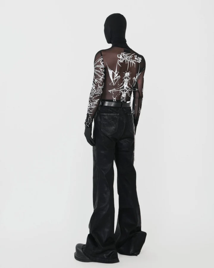 Gothic Mesh Long Sleeve Top with Graphic Print