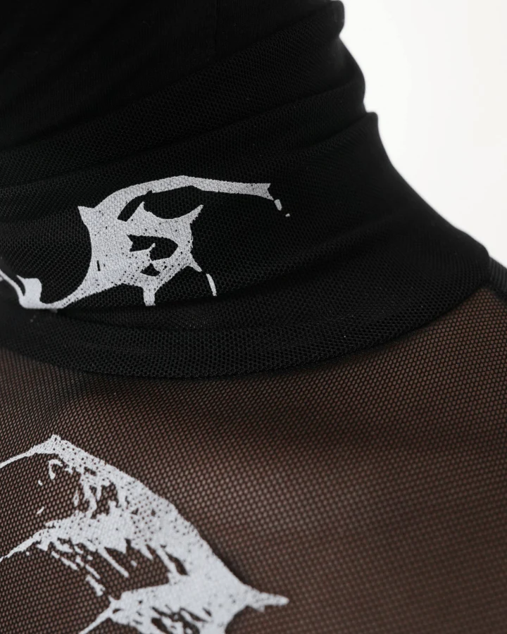 Gothic Mesh Long Sleeve Top with Graphic Print
