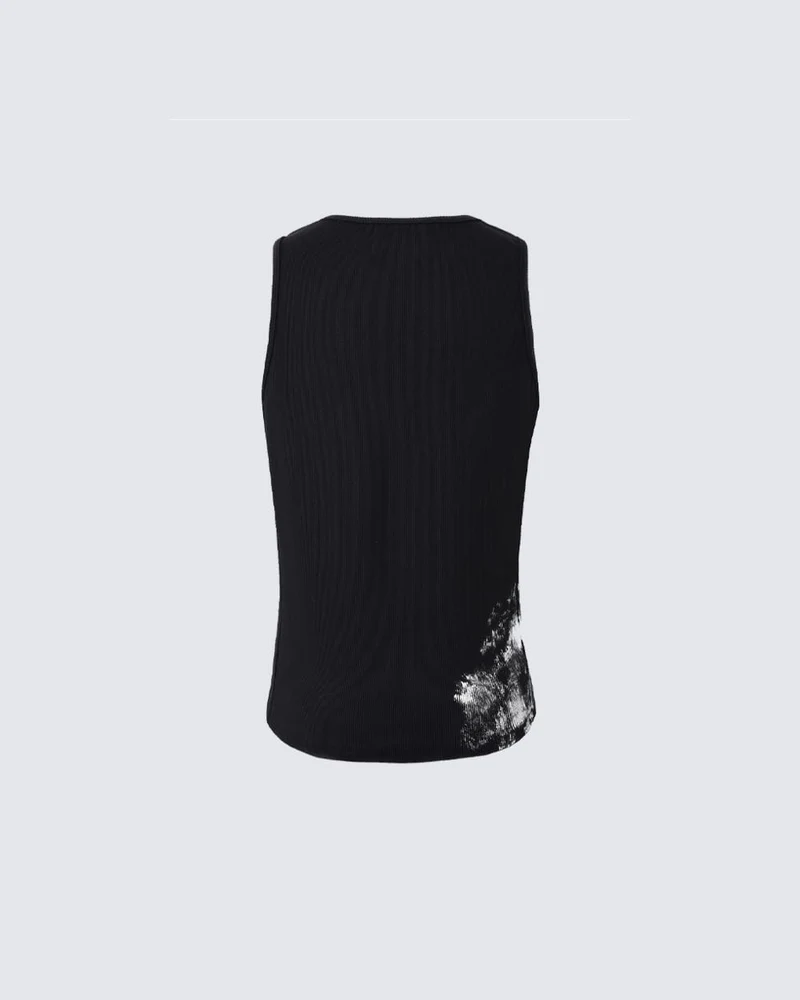 Vintage-Inspired Distressed Black Tank Top