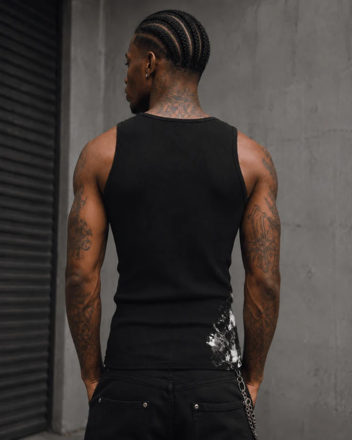 Vintage-Inspired Distressed Black Tank Top