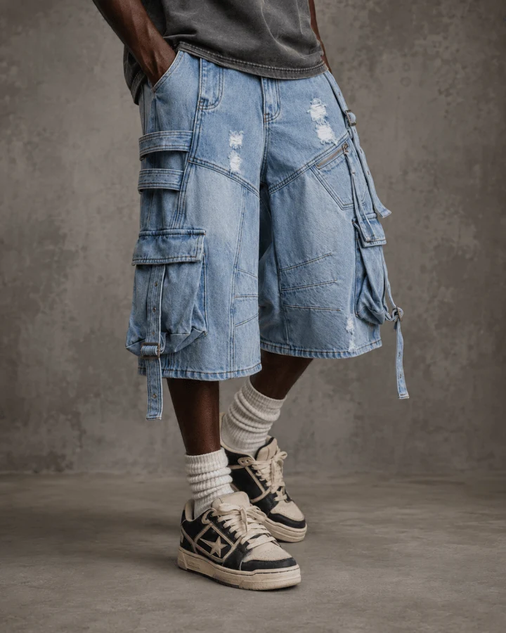 Dark Distressed Street Style Workwear Capri Pants